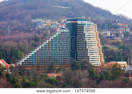 Sochi, Russia - February 12, 2016: The main building of recreation complex. Dagomys is a microdistrict of Sochi