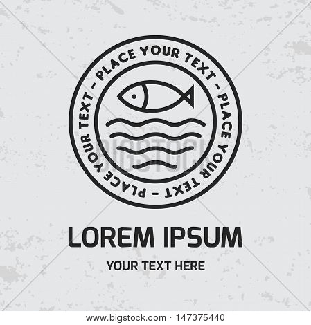 Stamp fisn ahd sea logo design vector template. Restaurant, bar, shop symbol concept icon.