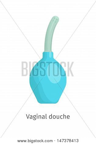 Contraception method douche, lavement. Medical birth control. Planning pregnancy. Blue enema. Flat vector illustration isolated on white background