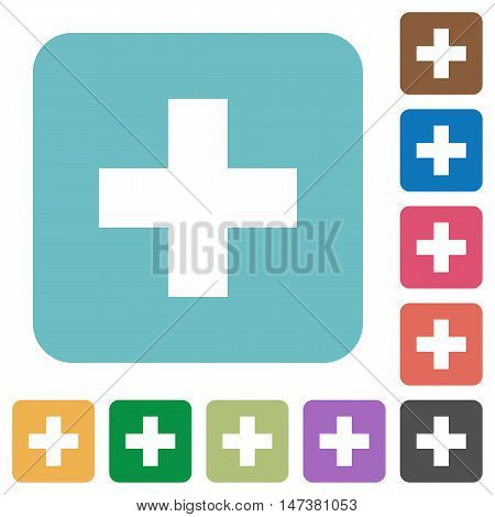 Flat insert icons on rounded square color backgrounds.