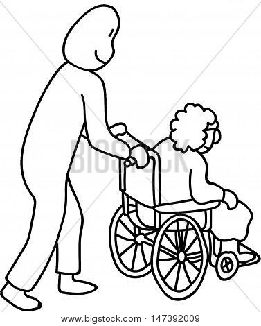 Pushing Granny in a wheel chair helping Granny get around