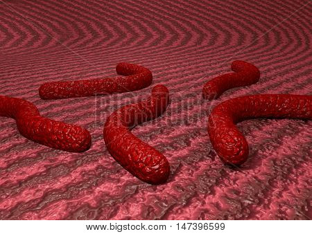 3D illustration simulating infestation of bacteria in tissue