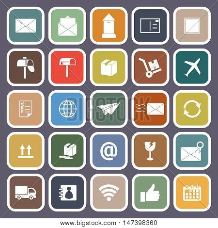 Post flat icons on purple background, stock vector