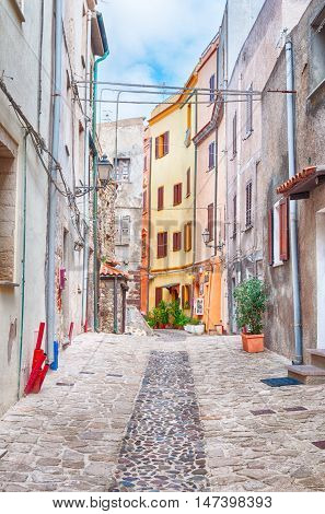 the beautiful alley of castelsardo old city - sardinia - italy