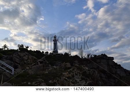 silhouette Dai Lanh lighthouse in Phu Yen vietnam. this is the easternmost of vietnam