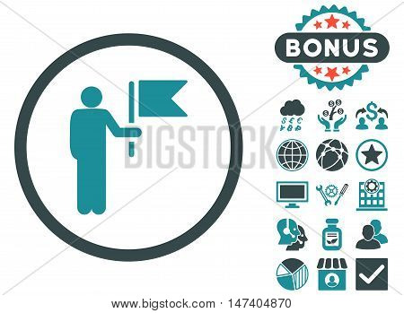 Commander icon with bonus design elements. Vector illustration style is flat iconic bicolor symbols, soft blue colors, white background.