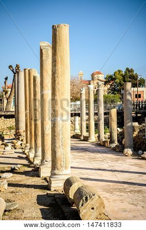 Columns Next To Ayia Kyriaki Chrysopolitissa Church In Paphos, Cyprus