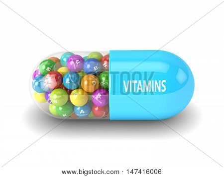3D Rendering Of Vitamin Pill With Granules