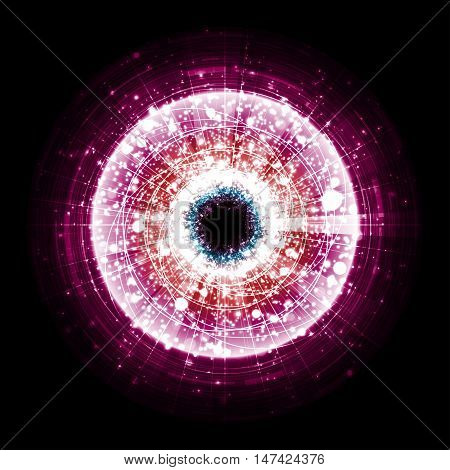 Pink technology explosion on black background. Vector Illustration