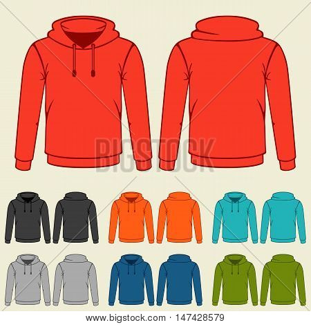 Set of colored hoodies templates for men.