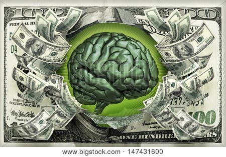 Brain With Money 3D Illustration