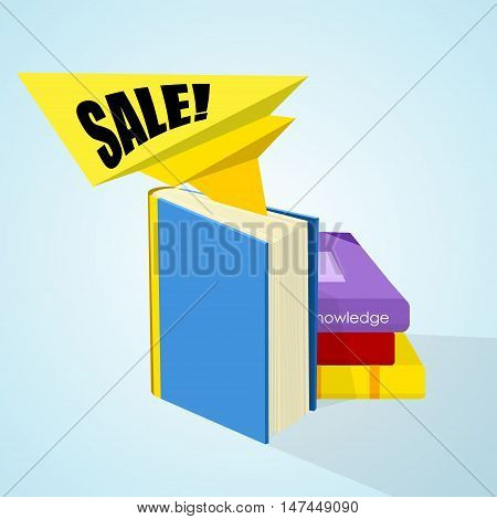 stack of books with sticker sale on background. illustration. vector.