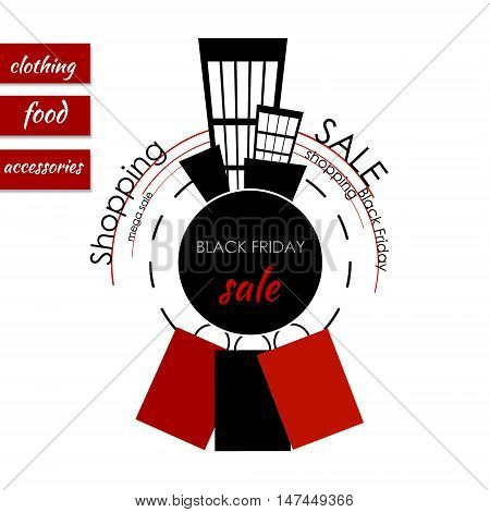 Sale banner with sticker on the redwhite background. Vector illustration. Black friday sale