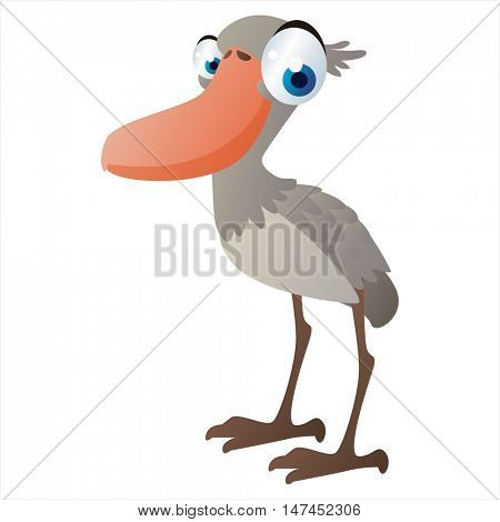 vector cartoon cute animal mascot. Funny colorful cool illustration of happy Shoebill