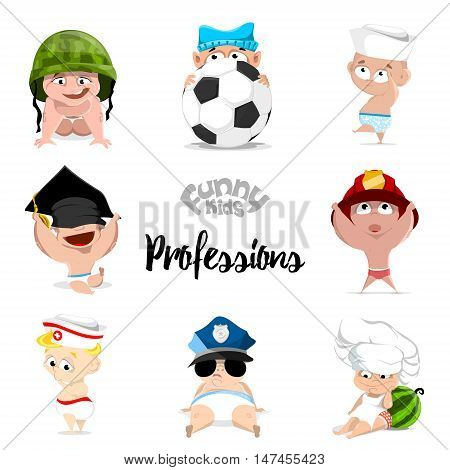 children. professions set. nurse, policeman, fireman, footballer, chef, sailor, graduate