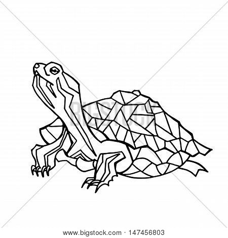 Vector hand drawn illustration of turtle. Black silhouette of tortoise. Turtle line art for coloring.