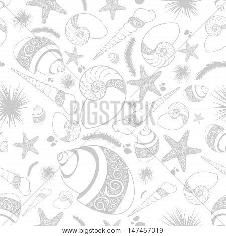 seamless pattern with shells and starfish. Vector illustration