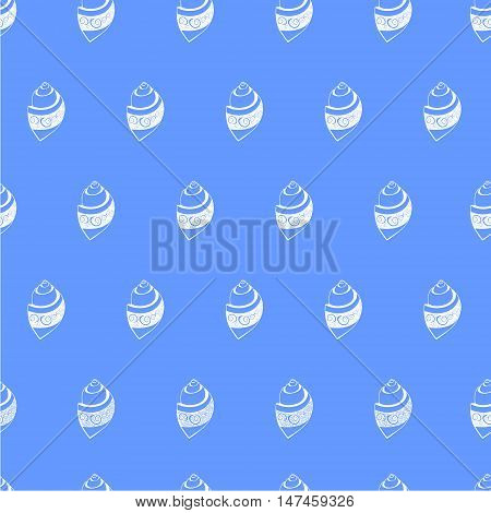 seamless pattern with shells on a blue background. Vector