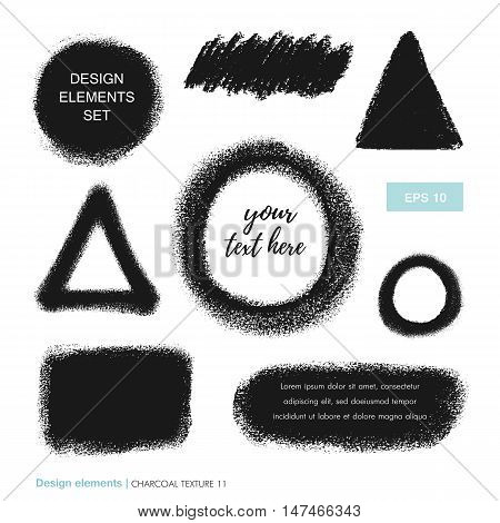 Set of soft hand drawn charcoal texture. Vector charcoal design element. Coal stain for banners. Charcoal background. Ink brush stroke. Charcoal scribble background. Scribble coal hand drawn smudge.