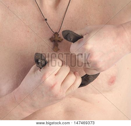 Portrait Of An Adult Man With A Naked Torso