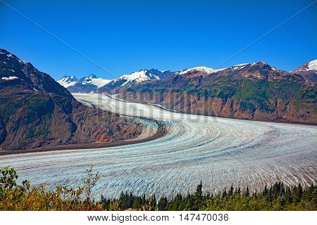 Glacier Alaska view summer snow ice mountains blue sky