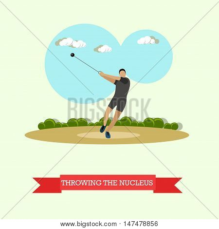 Vector illustration of hammer throw sportsman. Track and field athletics competitions. Male athlete preparing to throw a hammer. Flat design