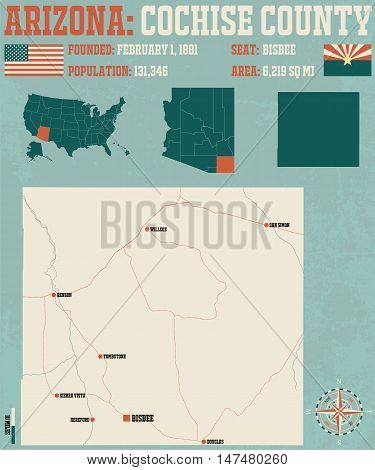 Large and detailed map and infographic of Cochise County in Arizona.