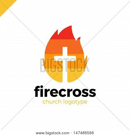 Modern Christianity Cross In Fire Or Flame Symbol In Negative Space.
