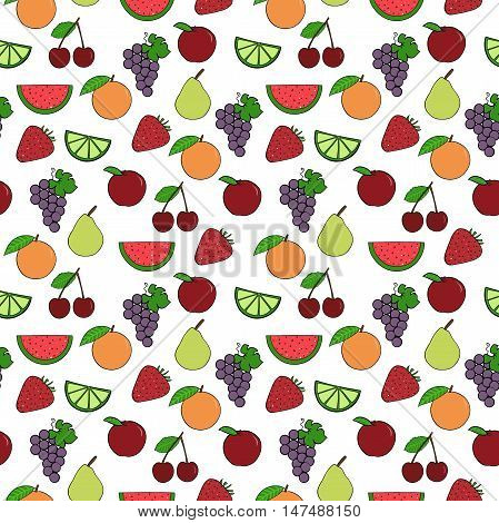 Seamless pattern with colorful cartoon fruits. Fruits background.