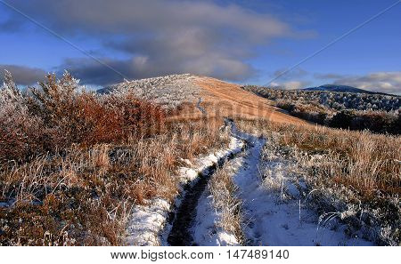 Beautiful autumn landscape in the Bieszczady Mountains.