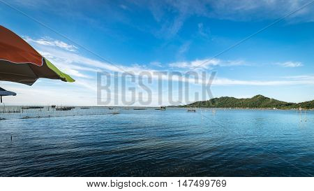 The Songkhla Lake view in yo island Songkhla Thailand at sunset time