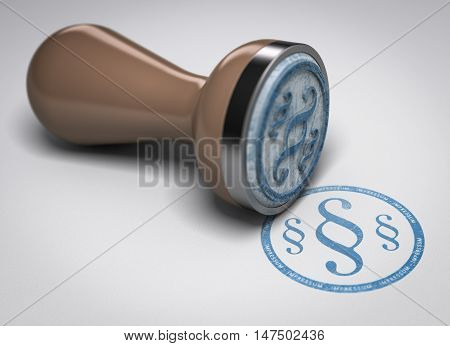 3D illustration of a rubber stamp over paper background with the symbol of german legal protection impressum.