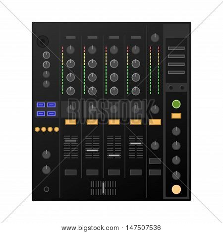 Music workstation. Black DJ decks, mixer Vector illustration