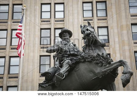 NEW YORK - SEPT 9 2016: America's Response Monument dedicated to the US Special Forces, now in Liberty Park on the weekend of the 15th anniversary of the terrorist attacks for which it was inspired.
