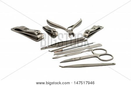 Accessories Tools of a manicure set on a white background