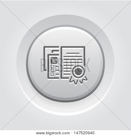 Certified Shop Icon. Grey Button Design. Isolated Illustration. App Symbol or UI element. Web Pages with Security Certificate.