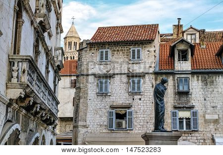 Houses and Cathedral of Saint Domnius, Dujam, Duje, bell tower Old town by day, Split, Croatia
