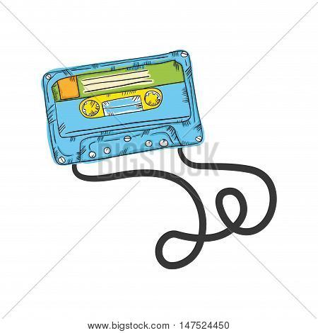 retro cassette vintage stereo tape. draw design. vector illustration