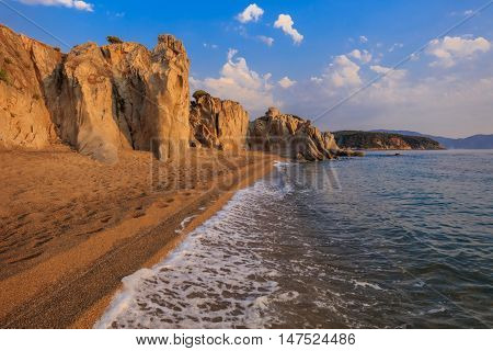 beautiful kakoudia beach at sunrise. Ierissos Grecce