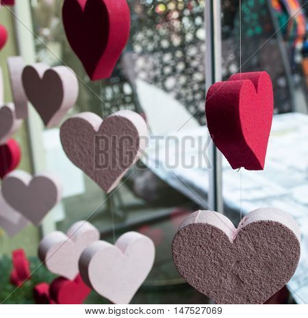 Red and white hearts in the decorating