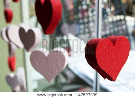 Red and white hearts in the decorating