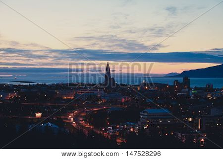 Beautiful Super Wide-angle Aerial View Of Reykjavik, Iceland With Harbor And Skyline Mountains And S