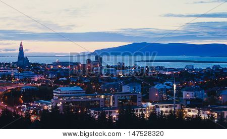 Beautiful Super Wide-angle Aerial View Of Reykjavik, Iceland With Harbor And Skyline Mountains And S