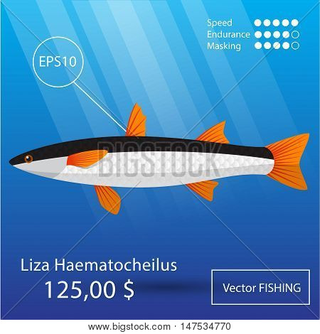 Vector flat mullet icon. Tropical fish. Eps10