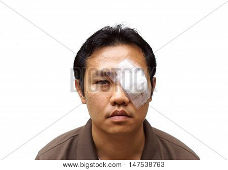 Medicine plaster patch on human injury wounded eye