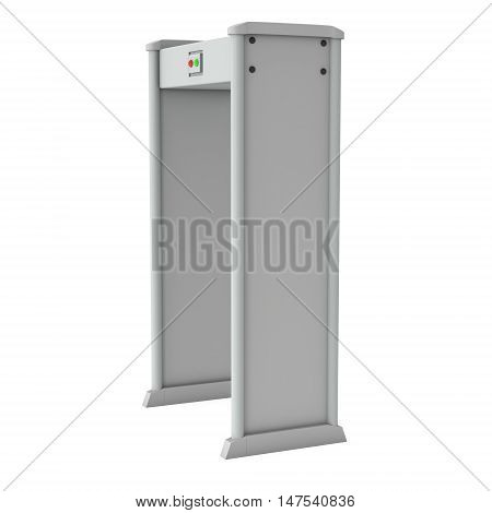 Safe area security gates with metal detectors. Metal detector scanner. 3D render illustration isolated on white. Walk through detector concept.