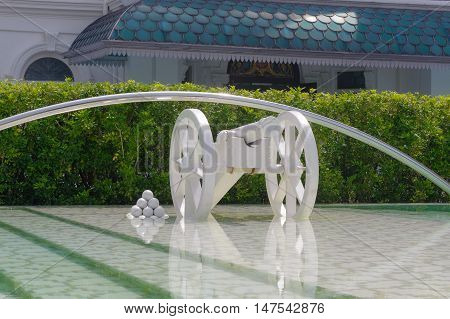 a symbolic white cannon in Georg Town in Penang Malaysia