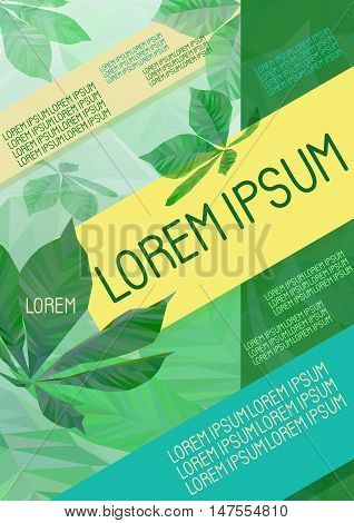 Brochure template in eco style with low poly chestnut leaves.