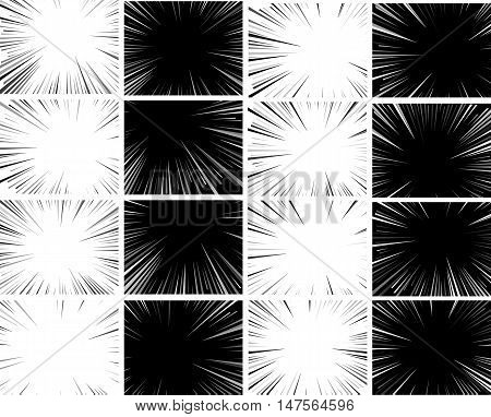 Comic book explosion superhero pop art style radial lines background. Manga or anime speed frame.
