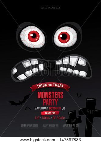 Terrible face with teeth out. Vector illustration